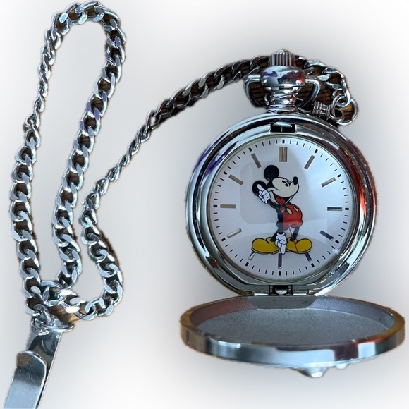 Disney’s Mickey Mouse Train Conductor Pocket Watch MC0403 EUC - Picture 2 of 3